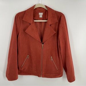 Chico’s Faux Pumpkin Spice Tone Gold Hardware Suede Pockets Unlined Moto Jacket